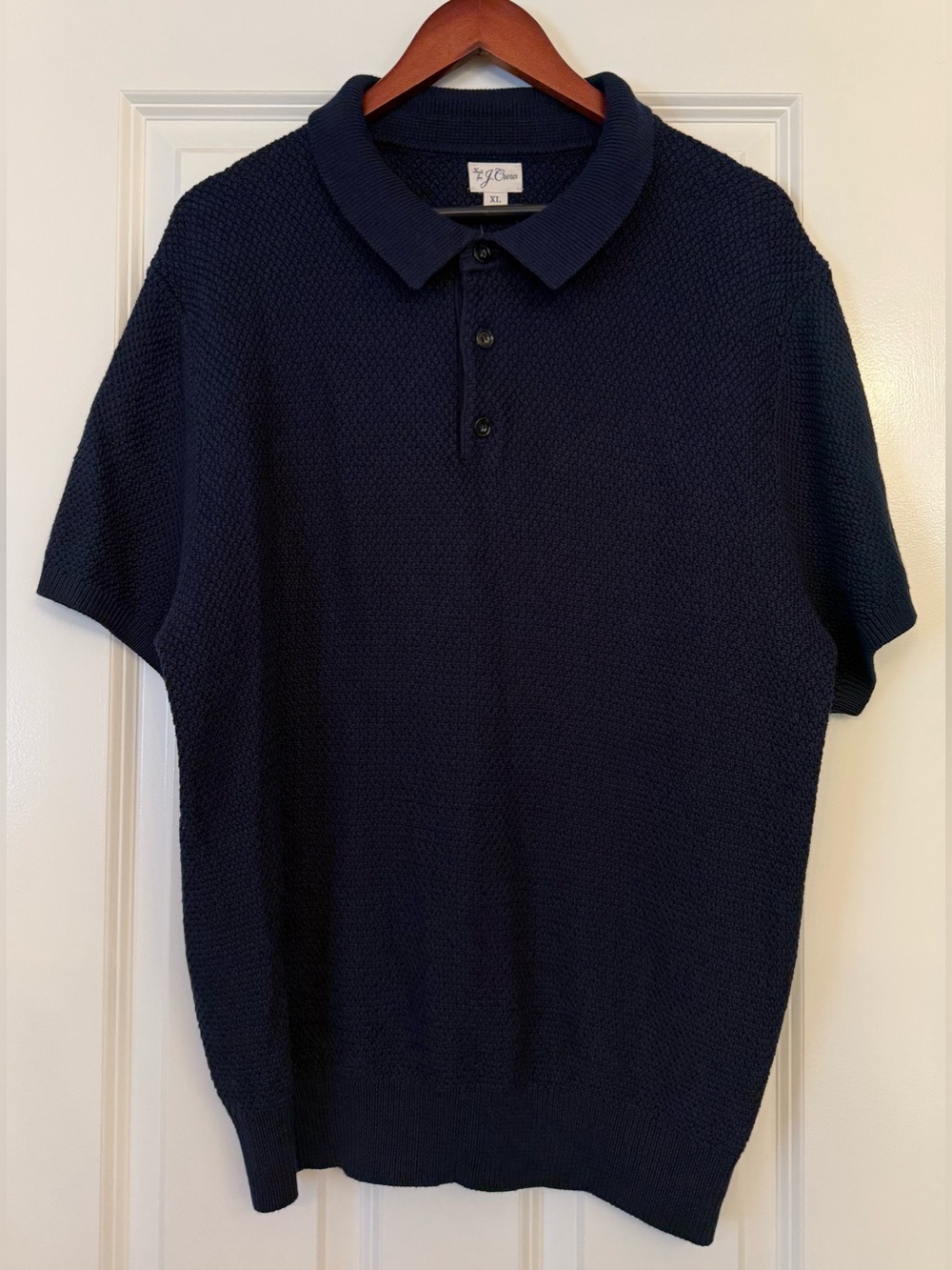 J.Crew Men's Cotton Seed-Stitch Sweater Polo Navy Blue XL NWT